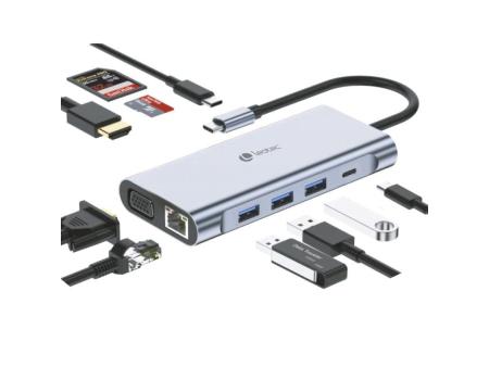 Docking USB Tipo-C Leotec LEDS01/ 3xUSB/ 2xUSB Tipo-C/ 1xUSB Tipo-C PD/ 1xHDMI 4K/ 1xVGA/ 1xRJ45/ 1xAudio/ 1xLector Tarjetas SD 