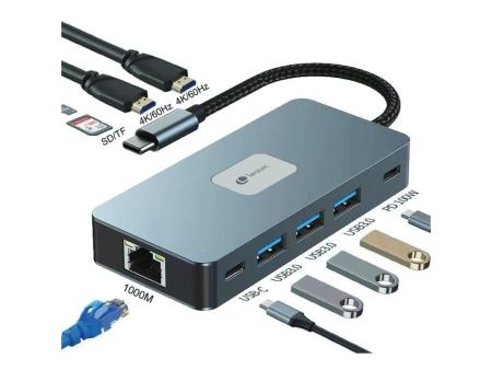 Docking USB Tipo-C Leotec LEDS02/ 3xUSB/ 1xUSB Tipo-C/ 1xUSB Tipo-C PD/ 2xHDMI 4K/ 1xRJ45/ 1xLector Tarjetas SD y MicroSD/ Gris