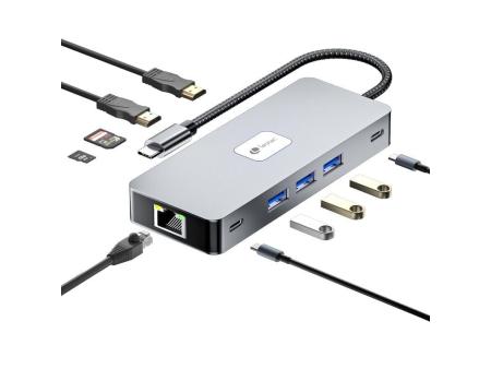 Docking USB Tipo-C Leotec LEDS02/ 3xUSB/ 1xUSB Tipo-C/ 1xUSB Tipo-C PD/ 2xHDMI 4K/ 1xRJ45/ 1xLector Tarjetas SD y MicroSD/ Gris