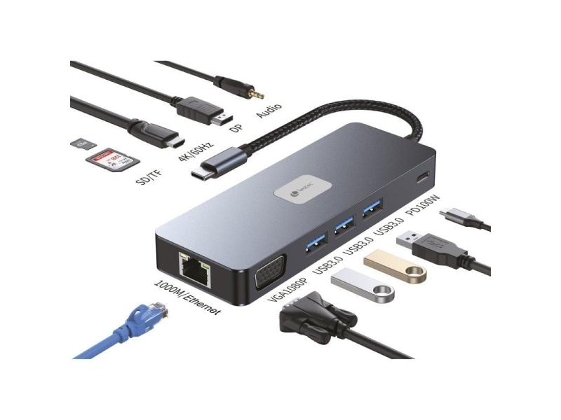 Docking USB Tipo-C Leotec LEDS03/ 3xUSB/ 1xUSB Tipo-C PD/ 1xHDMI 4K/ 1 xDisplayPort/ 1xVGA/ 1xAudio/ 1xRJ45/ 1xLector Tarjetas S