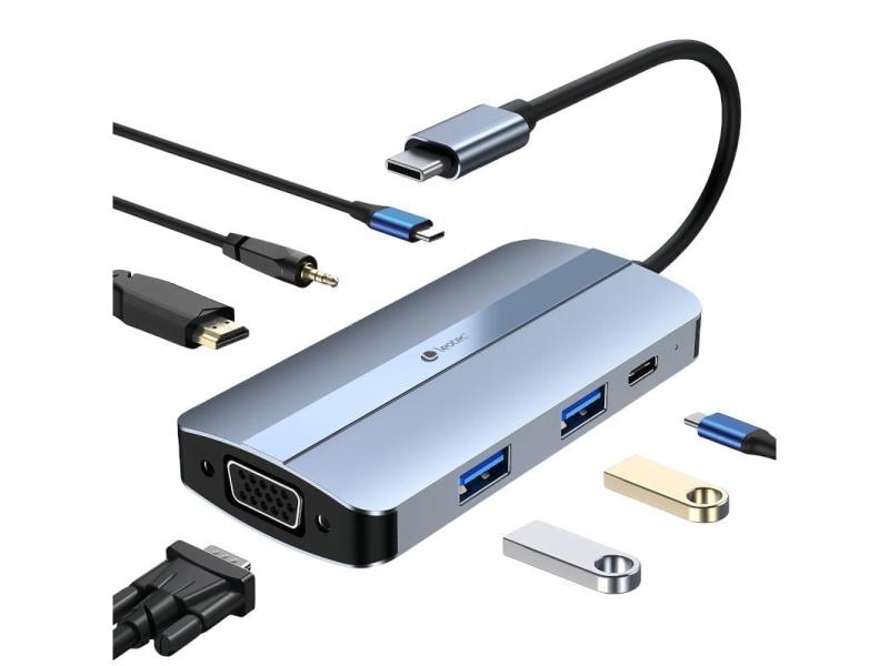 Docking USB Tipo-C Leotec LEDS04/ 2xUSB/ 1xUSB Tipo-C/ 1xUSB Tipo-C PD/ 1xHDMI/ 1xVGA/ 1xAudio/ Azul