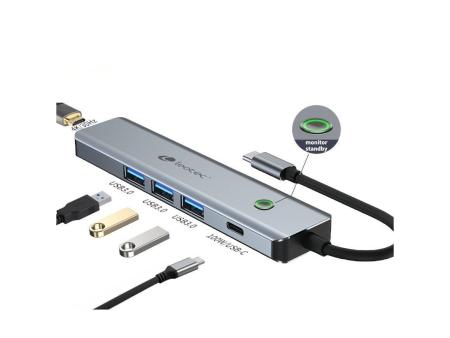 Docking USB Tipo-C Leotec LEDS05/ 3xUSB/ 1xUSB Tipo-C PD/ 1xHDMI/ Gris