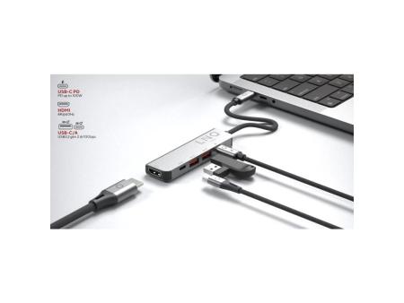 Docking USB Tipo-C Linq LQ48014/ 1xUSB Tipo-C/ 2xUSB/ 1xHDMI 4K/ 1xUSB Tipo-C PD/ Gris