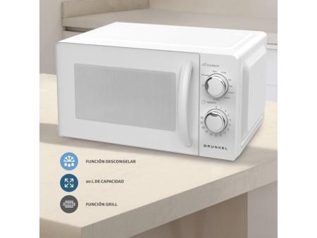 Microondas Grunkel MWG-20MI 700W/ Capacidad 20L/ Función Grill/ Blanco