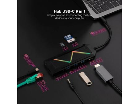 Docking USB Tipo-C Nanocable 10.16.0901/ 3xUSB/ 1xUSB Tipo-C PD/ 1xHDMI/ 1xRJ45/ 1xLector Tarjetas SD TF/ Audio