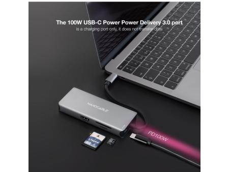 Docking Tipo-C Nanocable 10.16.1009/ 3xUSB/ 2xHDMI 4K/ 1xRJ45/ 1xLector tarjetas/ 1xUSB Tipo-C PD/ Gris