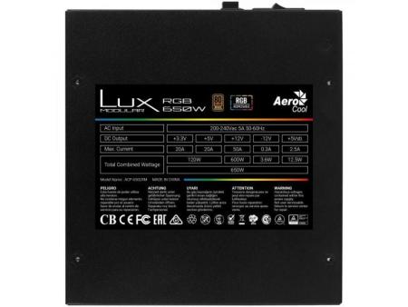 Fuente de Alimentación Aerocool LUX RGB 650M/ 650W/ Ventilador 12cm/ 80 Plus Bronze