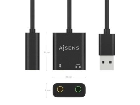 Tarjeta de Sonido Aisens A106-0769/ USB Macho - 2xJack 3.5 Hembra