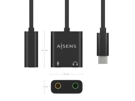 Tarjeta de Sonido Aisens A109-0767/ USB-C Macho - 2xJack 3.5 Hembra