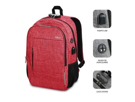 Mochila Subblim Urban Lock para Portátiles hasta 16'/ Puerto USB/ Antirrobo/ Rojo