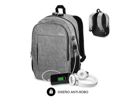 Mochila Subblim Urban Lock para Portátiles hasta 16'/ Puerto USB/ Antirrobo/ Gris