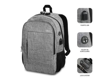 Mochila Subblim Urban Lock para Portátiles hasta 16'/ Puerto USB/ Antirrobo/ Gris