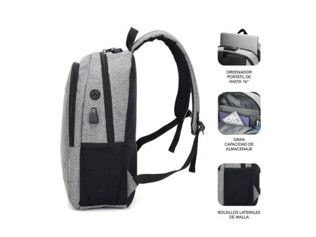 Mochila Subblim Urban Lock para Portátiles hasta 16'/ Puerto USB/ Antirrobo/ Gris