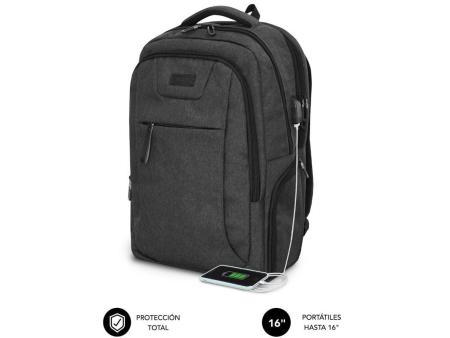 Mochila Subblim Professional Air Padding Backpack para Portátiles hasta 16'/ Puerto USB/ Negra