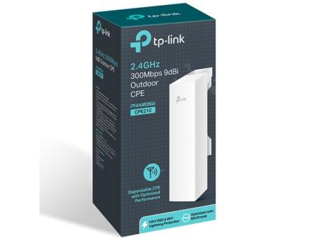 Punto de Acceso Repetidor Inalámbrico TP-Link CPE210 PoE 300Mbps/ 2.4GHz/ Antena de 9dBi/ WiFi 802.11n/b/g