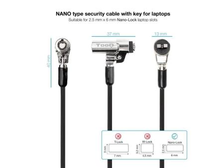 Cable de Seguridad Tipo NANO para Portátiles TooQ TQCLKC0045-G/ 1.5m