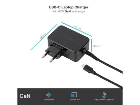 Cargador de Portátil TooQ TQLC-USBCGAN65PD USB Tipo-C/ 65W/ Automático/ Voltaje 5-20V