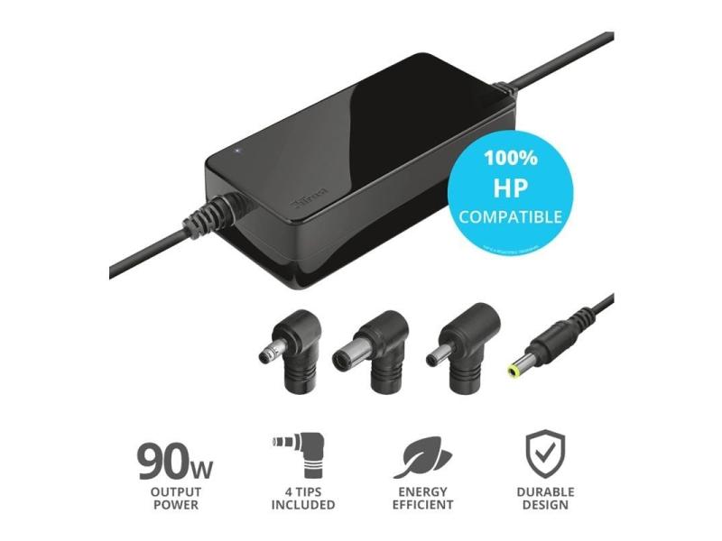 Cargador de Portátil Trust MAXO Para HP/ 90W/ Automático/ 4 Conectores/ Voltaje 18-20V