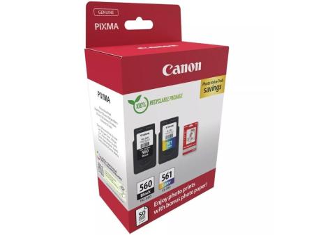 Cartucho de Tinta Original Canon PG-560 + CL-561 Multipack/ Negro/ Tricolor + Papel Fotográfico