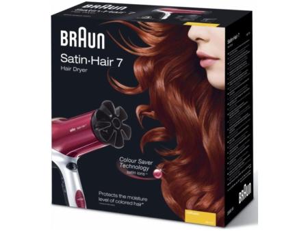 Secador Braun Satin Hair 7 HD770E/ 2200W/ Iónico/ Rojo y Plata