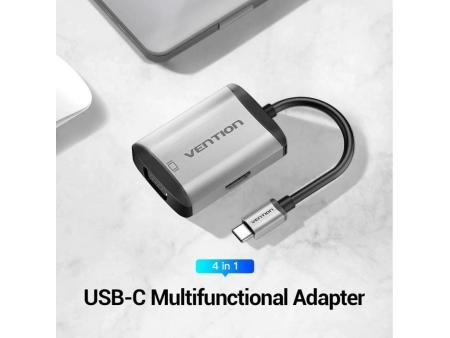 Conversor Vention TFAHB/ 1xUSB/ 1xHDMI/ 1xVGA/ 1xUSB Tipo-C PD/ 15cm/ Gris