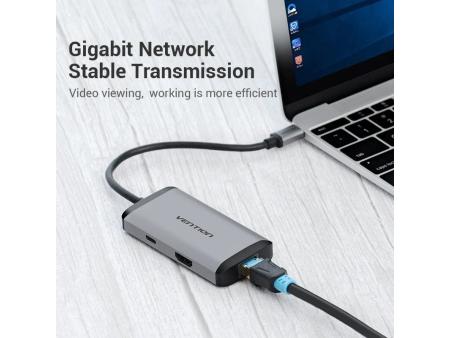 Docking USB Tipo-C Vention CNCHB/ 1xHDMI/ 3xUSB/ 1xUSB Tipo-C PD/ 1xRJ45/ Gris