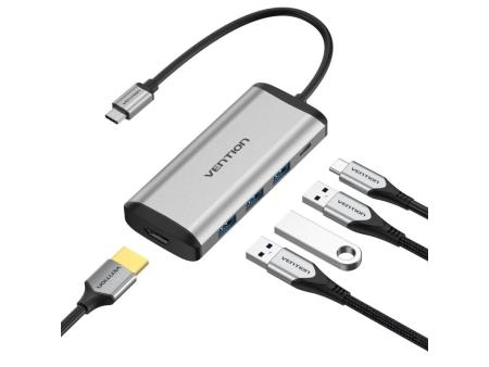 Docking USB Tipo-C Vention CNBHB/ 1xHDMI/ 3xUSB/ 1xUSB Tipo-C PD/ Gris