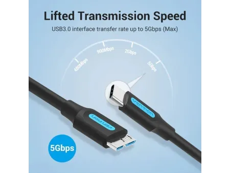 Cable USB 3.0 Vention CQABF/ microUSB Macho - USB Tipo-C Macho/ 5Gbps/ 1m/ Negro