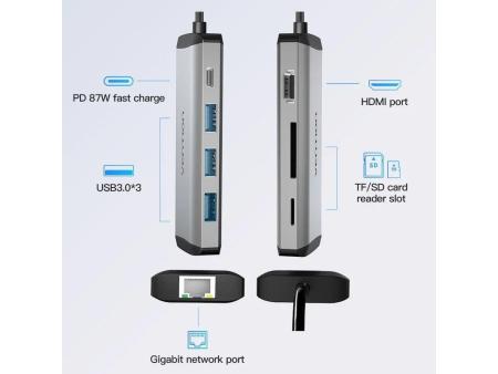 Docking USB Tipo-C Vention CNDHB/ 1xHDMI/ 3xUSB/ 1xUSB Tipo-C PD/ 1xRJ45/ 1xLector tarjetas/ Gris