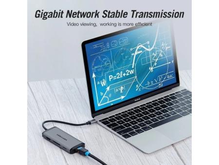 Docking USB Tipo-C Vention CNDHB/ 1xHDMI/ 3xUSB/ 1xUSB Tipo-C PD/ 1xRJ45/ 1xLector tarjetas/ Gris