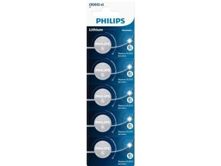 Pack de 5 Pilas de Botón Philips CR2032P5/01B Lithium/ 3V