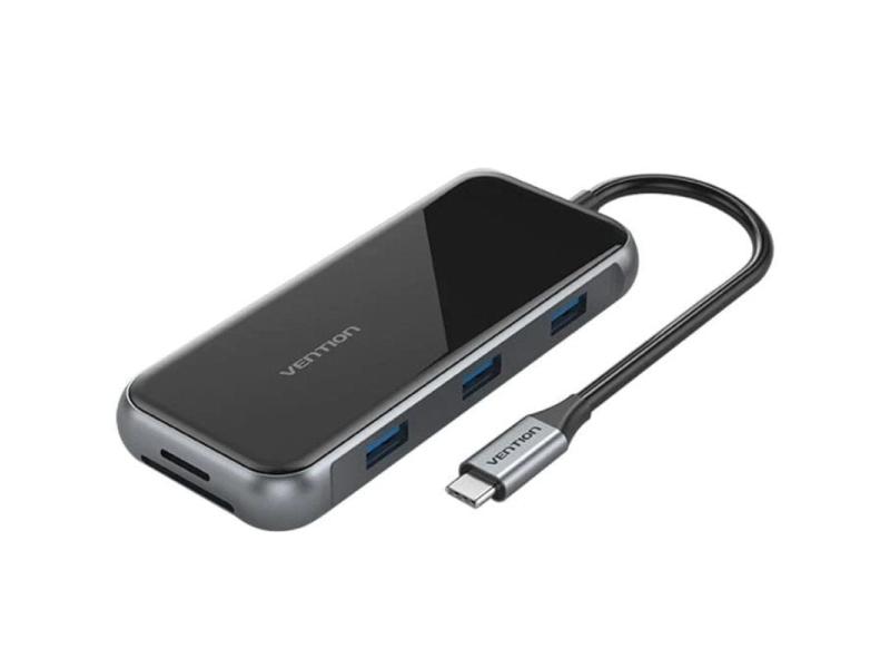 Docking USB Tipo-C Vention TFLHB/ 1xHDMI 4K/ 3xUSB/ 1xRJ45/ 1xLector de Tarjetas/ 1xTRRS 3.5/ 1xUSB Tipo-C PD/ Gris