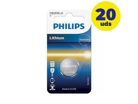 Pack de 20 Pilas de Botón Philips CR2016/ 3V