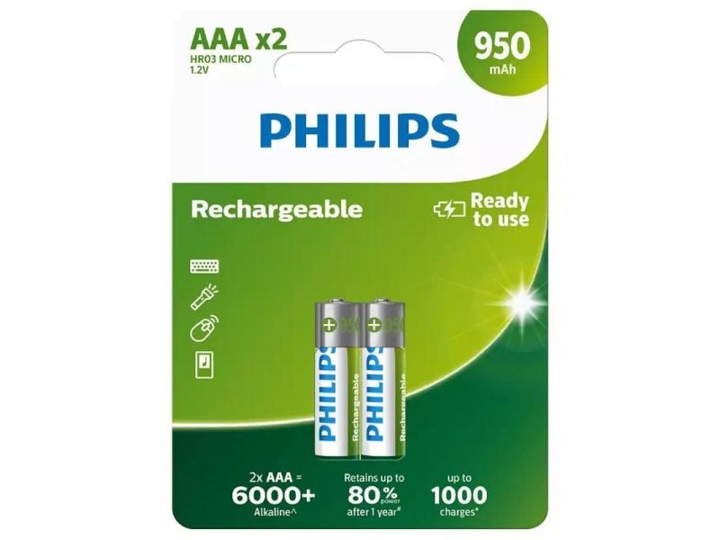 Pack de 2 Pilas AAA Philips R03B2A95/10/ 1.2V/ Recargables