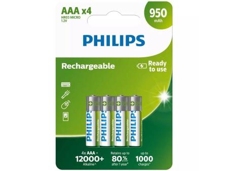 Pack de 4 Pilas AAA Philips R03B4A95/10/ 1.2V/ Recargables