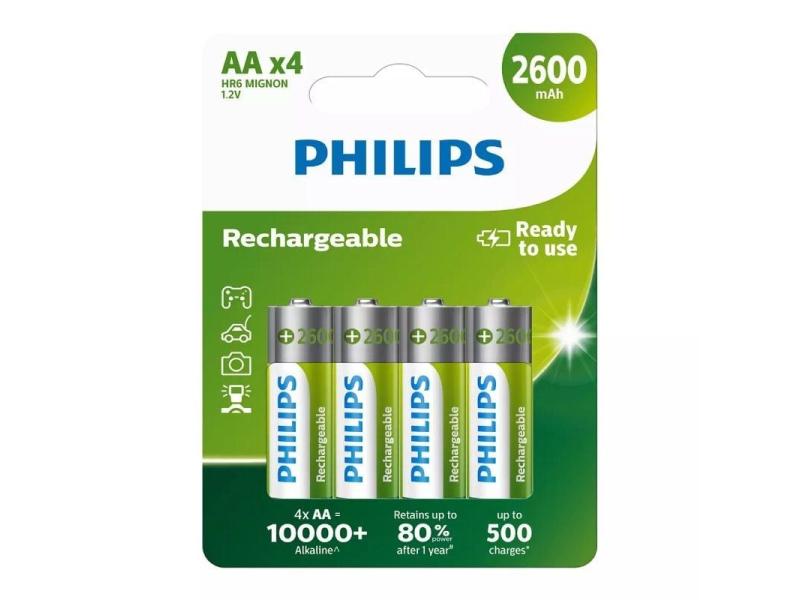 Pack de 4 Pilas AA Philips R6B4B260/10/ 1.2V/ Recargables