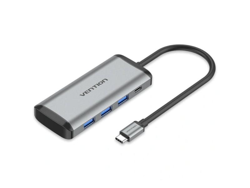 Docking USB Tipo-C Vention TGRHB/ 3xUSB/ 1xLector Tarjetas/ 1xUSB Tipo-C PD/ Gris