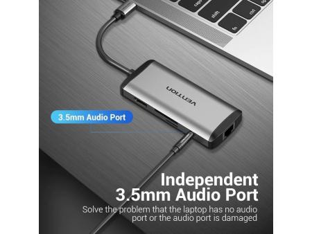 Docking USB Tipo-C Vention THAHB/ 1xHDMI/ 3xUSB/ 1xUSB Tipo-C PD/ 1xRJ45/ 1xLector tarjetas/ 1xAudio/ Gris