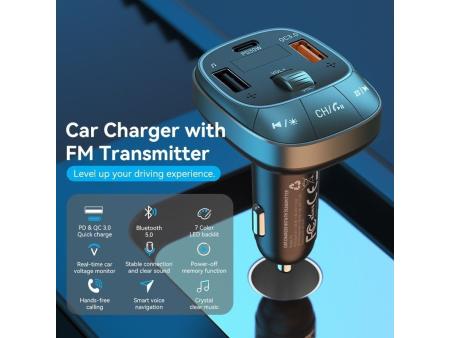 Transmisor FM/ MP3/ Bluetooth Vention FFLB0/ 1xUSB-Tipo C/ 2xUSB/ 30W