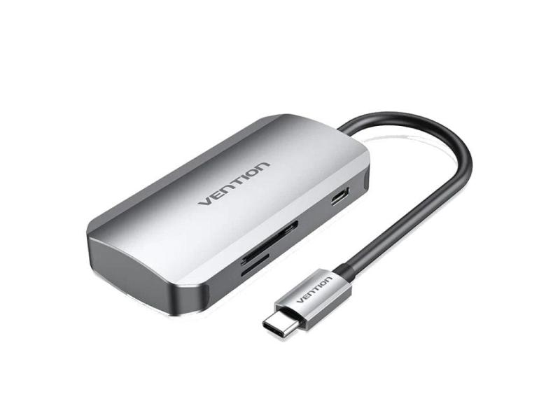 Docking USB Tipo-C Vention TNHHB/ 3xUSB/ 1xUSB Tipo-C PD/ 1xLector Tarjetas SD y MicroSD/ Gris