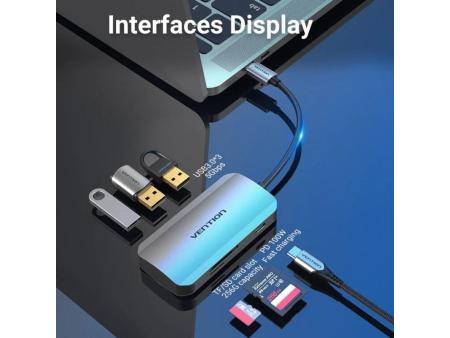 Docking USB Tipo-C Vention TNHHB/ 3xUSB/ 1xUSB Tipo-C PD/ 1xLector Tarjetas SD y MicroSD/ Gris