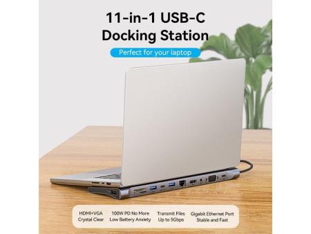 Docking USB Tipo-C Vention THTHC/ 1xHDMI/ 1xVGA/ 3xUSB/ 1xUSB Tipo-C/ 1xUSB Tipo-C PD/ 1xRJ45/ 1xLector Tarjetas SD y MicroSD/ J