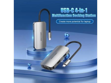 Docking USB Tipo-C Vention TOAHB/ 1xHDMI/ 1xVGA/ 1xUSB/ 1xUSB Tipo-C PD/ Gris