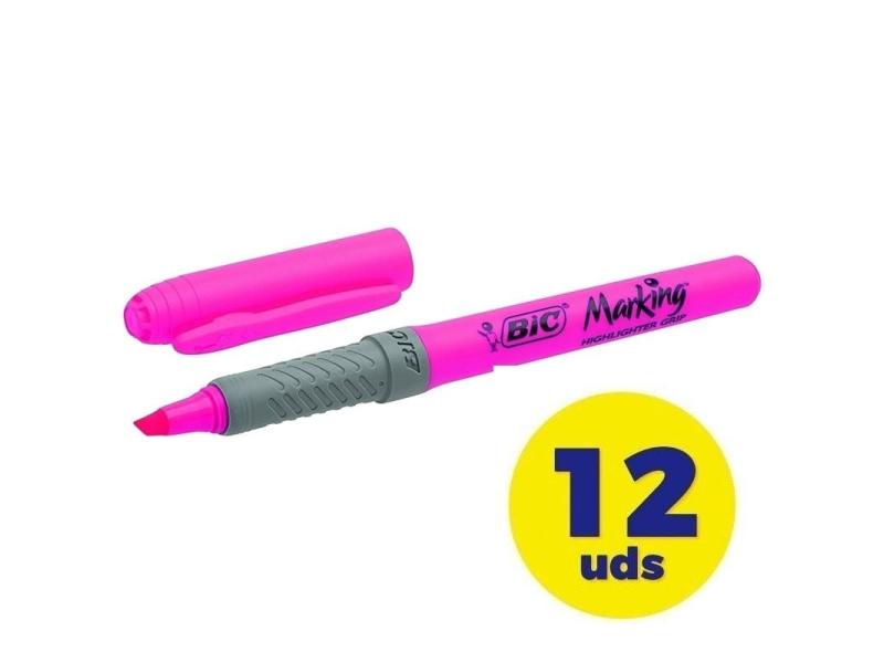 Caja de Marcadores Fluorescentes Bic Marking Highlighter Grip/ 12 unidades/ Rosas