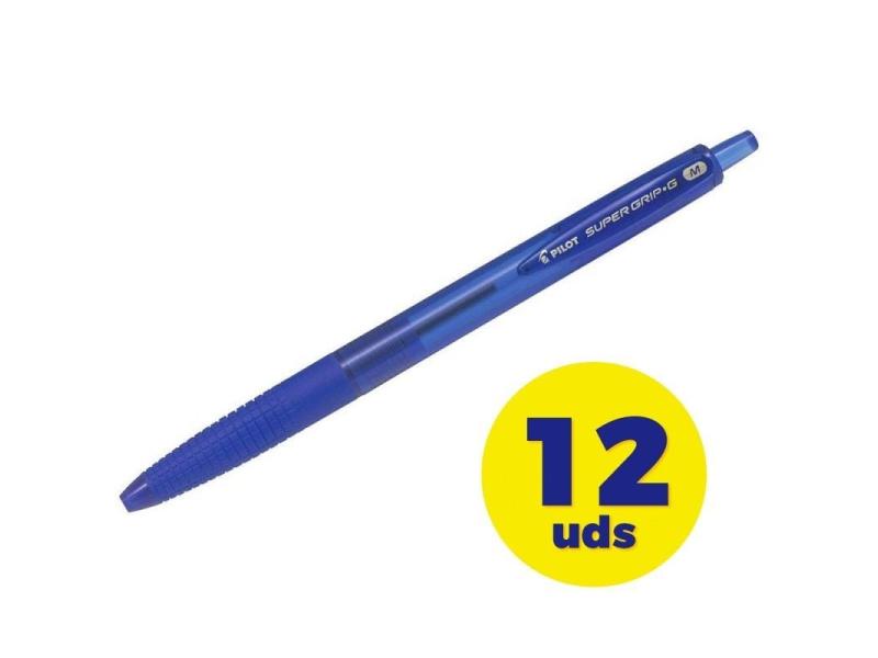 Caja de Bolígrafos de Tinta de Aceite Retráctil Pilot Super Grip G/ 12 unidades/ Azules