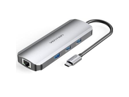 Docking USB Tipo-C Vention TOKHB/ 1xHDMI/ 3xUSB/ 1xUSB Tipo-C PD/ 1xRJ45/ 1xLector Tarjetas SD y MicroSD/ Gris