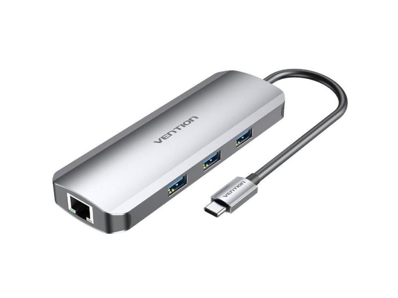 Docking USB Tipo-C Vention TOLHB/ 1xHDMI/ 3xUSB/ 1xUSB Tipo-C PD/ 1xRJ45/ 1xLector Tarjetas SD/ 1x MicroSD/ Jack 3.5/ Gris