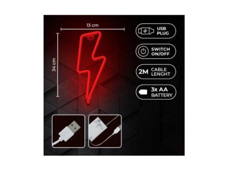 Luz Neon Forever Light Neon LED Bolt Red/ Funciona a Pilas y USB