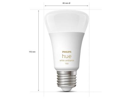 Bombilla Led Inteligente Philips Hue White Ambiance A60/ Casquillo E27/ 8W/ 1100 Lúmenes/ 2200K-6500K/ Precisa Philips Hue Bridg