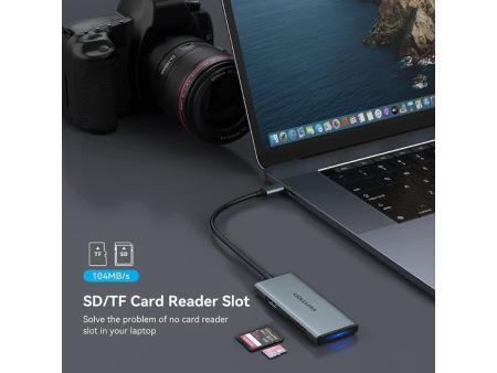 Docking USB Tipo-C Vention TOPHB/ 1xHDMI/ 3xUSB/ 1xLector Tarjetas SD y MicroSD/ Gris